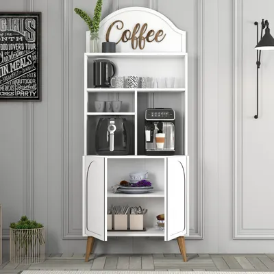 Produktbild von Skye Decor, Lyon 80 - White, Walnut, Wohnzimmerschrank, Weiß, 100 % MELAMINBESCHICHTETE SPANPLATTEN, 81,3 x 201 x 35 cm