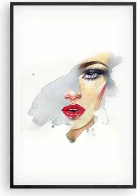 Produktbild von Gerahmtes Poster - Schwarzer Rahmen - Aquarell Frau Mund - 61x91,5 cm - Wand Bild - Wanddeko - Wandbilder - Kunstposter - Wandposter - Bilderrahmen - Bilder - Kunstdruck - P2BPA61x91-4891