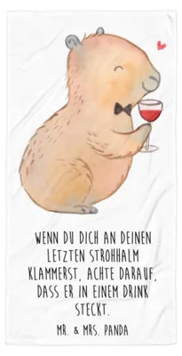 Produktbild von Mr. & Mrs. Panda Reisehandtuch Capybara Wein - Weiß - Geschenk, Handtuch, Lustige Sprüche, Weintrinkendes Nagetier, Duschtuch, Weinliebhaber, Zeichnung, Strandtuch