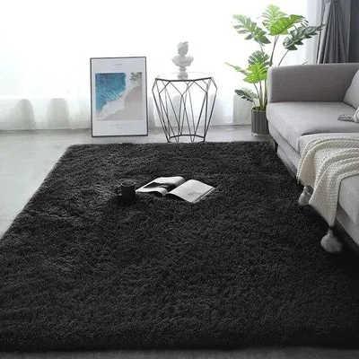 Obrázok produktu pre Uniqoos® Shaggy koberec, 120 x 160 cm – veľmi mäkký a nadýchaný, mikrovlákno, 10 mm pena, 3-vrstvový, protišmykový, umývateľný, čierna farba