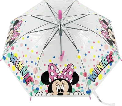 Produktbild von Disney Minnie Mouse Regenschirm Kinder Automatik Stockschirm transparent 82 cm Ø Mädchenschirm Metallgestell Kunststoffgriff Polyethylen wetterfest ab 3 Jahren