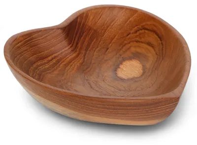 Herzförmige Teakholz-Schale, 16 cm, handgefertigt, Deko