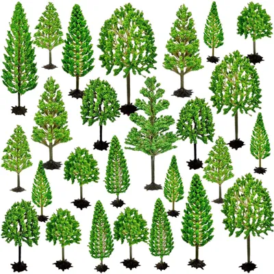 Image de 26 arbres miniatures pour paysages - Arbres en plastique 6-15 cm