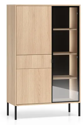 Image de Selsey Barnee – Vitrine à 3 portes avec éclairage LED, aspect chêne, 92 cm