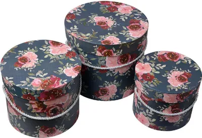Produktbild von Hutschachtel Set 3 Stück Karton Floral Dunkelblau Rosa Clayre & Eef 65456