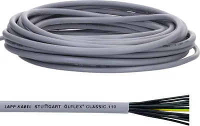 Zdjęcie produktu dla 10 metrów Lapp 1119007 Ölflex Classic 110 7G0,5mm² Przewód sterowniczy PVC 7x0,5 mm² z zielono-żółtą żyłą ochronną I Przewód płaszczowy 7 żył I Przewód sterowniczy 7 żył