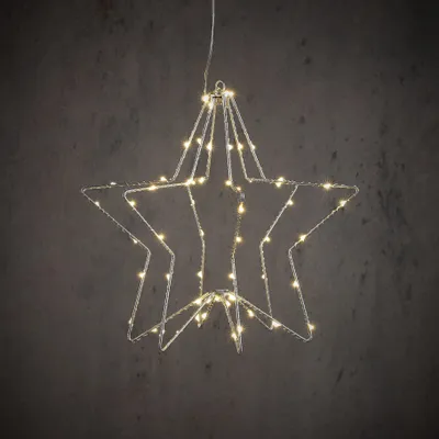 Image de Luca Lighting Étoile LED 3D 60 LED blanc chaud intérieur sur piles 30 cm argenté