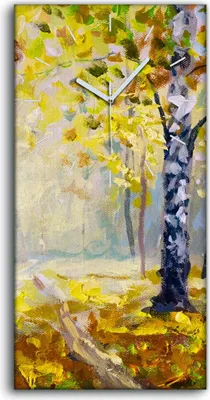 Produktbild von Dekor Leinwand Uhr Wandbilder Geräuschlos Kunstdruck 30x60 Bäume Wald Herbst - weiße Hände