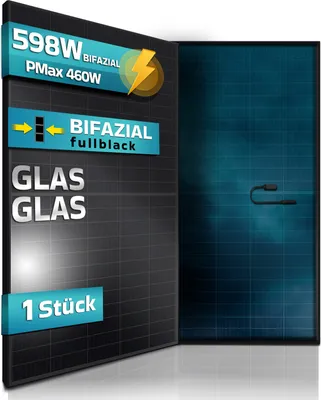 Produktbild von SUNNIVA® Solar Module - Bifacial 598 Watt  Black Frame FULL BLACK  - Glas Glas - PMax 460W - Setwahl Solarpanele, Bifazial, IP68, PV-Modul, Photovoltaik Setwahl: 1 Stück (460 Watt)