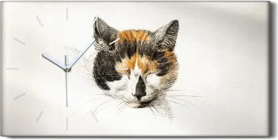 Produktbild von Küchenuhr Bürouhr Leinwand Uhr Geräuschlos 60x30 Zeichnung Tier Katze Kunst - weiße Hände