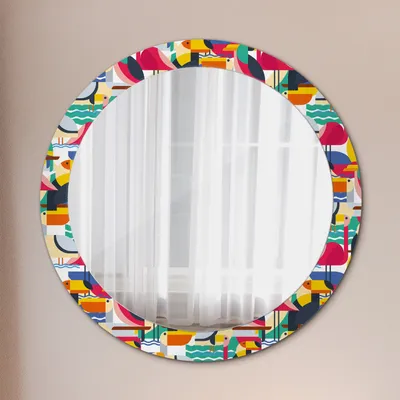 Produktbild von Ø80cm Modern Spiegel - Wandspiegel Wandmontage- Schlafzimmer - geometrisch tropisch Vögel