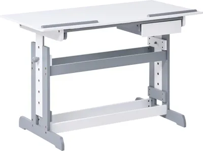 Produktbild von BELIANI Kinderschreibtisch Weiß / Grau MDF Manuell Höhenverstellbar 110 cm für Lernen Hausaufgaben Steh Sitz Tisch für Kinderzimmer