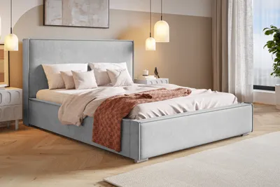 Produktbild von Polsterbett 160x200 cm Sydney - Doppelbett mit Lattenrost - Schlafzimmerbett, Bettkasten, Samtstoff Hellgrau