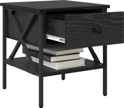 Image de vidaXL Table de nuit avec tiroirs noir imitation chêne 40 x 42 x 45 cm