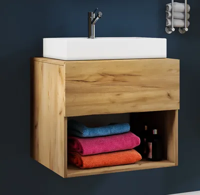 Produktbild von VCM 2-tlg. Waschtisch Waschplatz | Waschbecken Breite 60 cm | Badmöbel Set | Bad Schrank Keramik Lendas ll