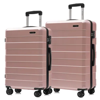 Produktbild von Suitcase Set, Rollkoffer Handgepäck, Kofferset, mit 4 Rollen 360°, Hartschalenreise Zahlenschloss, Weicher Gummigriff (2er Set, L&XL, Roségold)
