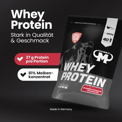 Produktbild von Mammut Nutrition - Whey Protein - 1000 g Zipp-Beutel, 1 x 1000 g Zipp-Beutel, Geschmack: Strawberry Cheesecake Chocolate Chip