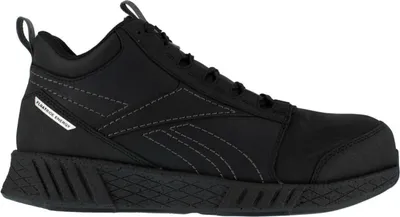 A black Reebok safety boot is shown against a white background.