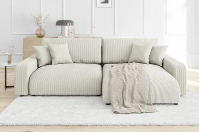 Produktbild von S-STYLE MÖBEL - Emma Ecksofa mit Schlaffunktion und Bettkasten in Cord-Stoff schöner Sitzkomfort, Ottomane rechts, B/T/H: 234 cm / 170 cm / 78 cm