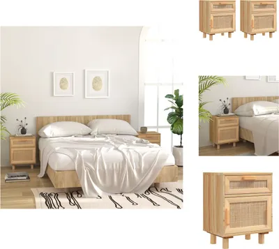 Immagine prodotto di vidaXL Comodini 2 pz. Pino massiccio marrone e rattan naturale - Comodini