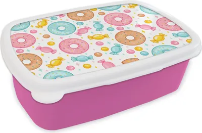 Produktbild von KitchenYeah® Lunchbox Brotzeit Brotdose 17x11 cm Süßigkeiten - Donuts - Muster Kinder Brotzeitdose - Lunchpaket - Brotkasten  - Sandwich Box