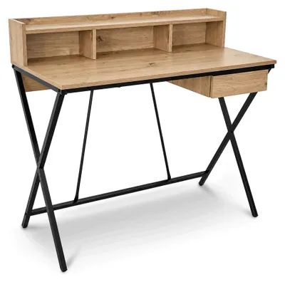 Produktbild von Computertisch Schreibtisch Industrial Eiche Artisan FLEXO 100 cm 1 Schublade 1 Ablage Schwarze Beine