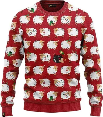 Produktbild von JAP Christmas  Die Schafe - Lustiger Hässlicher Weihnachtspullover Für Damen und Herren Ugly Christmas Sweater - Rot - L