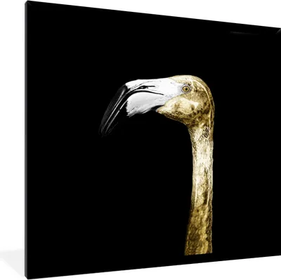 Produktbild von MuchoWow® MuchoWow® Gerahmtes Poster Flamingo - Vogel - Gold 40x40 cm - Poster mit zchwarzem Bilderrahmen - Mit Rahmen - Wanddekoration Schlafzimmer