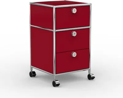 Produktbild von VERSEE Büro-Rollcontainer, Metall, 40 cm, 1 Schublade + 1 Doppelschublade, Rubinrot