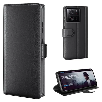 Produktbild von Echtleder Handyhülle für Xiaomi 13T / 13T Pro Lederhülle Cover Case Tasche Klapphülle Fliphülle Leder Hülle Farbe: Schwarz