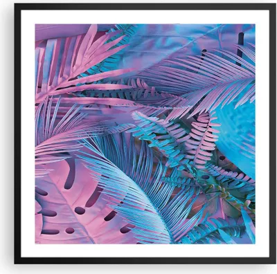Produktbild von Gerahmtes Poster - Schwarzer Rahmen - Blätter Rosa Blau - 60x60 cm - Wand Bild - Wanddeko - Wandbilder - Kunstposter - Wandposter - Bilderrahmen - Bilder - Kunstdruck - P2BAC60x60-4401