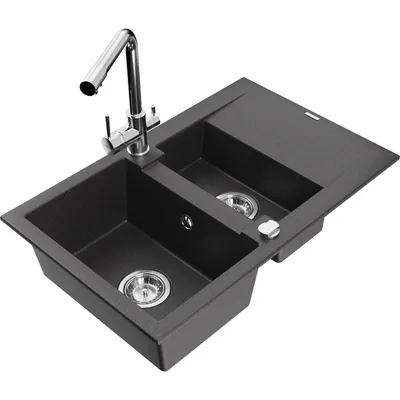 Obrázek produktu pro Mexen Gaspar 1,5-miskový granitový dřez s odkapávačem a kuchyňskou baterií Duero, Skvrnitá černá - 6507-76-671600-00