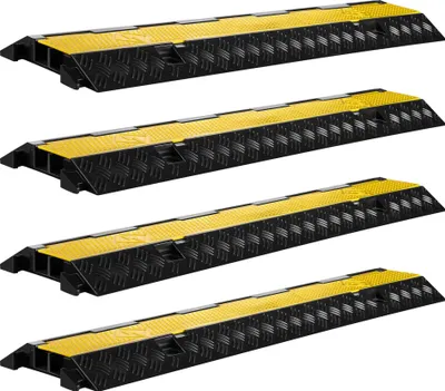 Obrázek produktu pro Wiltec kabelový most 98 x 24 x 4,5 cm, 4 kusy, kabelový kanál s nosností 13 t se 2 kanály, ochrana proti přejetí až do 30 km/h, ochrana kabelů proti pošlapání z PP a gumy