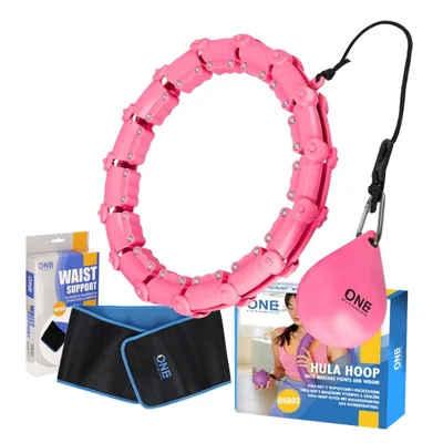 Obrázek produktu pro Sada masážní hula hoop ONE Fitness OHA02 se závažím a zeštíhlujícího pásu BR160 růžová