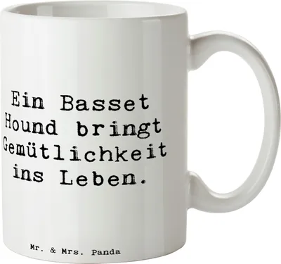 Produktbild von Mr. & Mrs. Panda Becher Spruch Basset Hound Gemütlichkeit - Weiß - Geschenk, Tasse, Kaffeetasse, Gelassenheit, Freude, ruhige Stunden, Kaffeebecher, keramik, Hunderassen