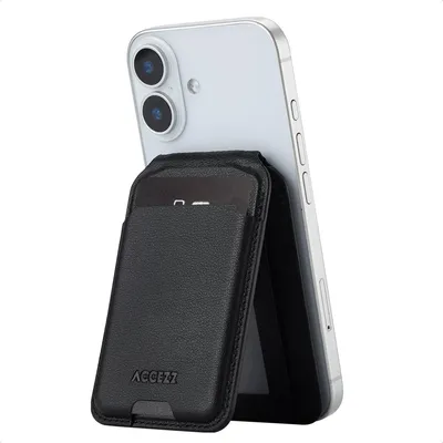 Produktbild von Accezz Leder-Wallet mit Standfunktion - Geeignet für MagSafe und Qi2 - Onyx Black