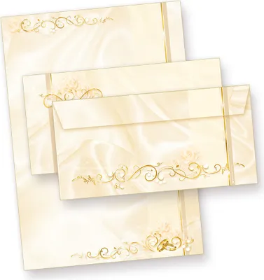 Produktbild von Briefpapier Hochzeit creme (25 Sets inkl. Kuverts) beidseitig bedrucktes A4 Schreib-Papier inkl. Umschläge, für Einladungen