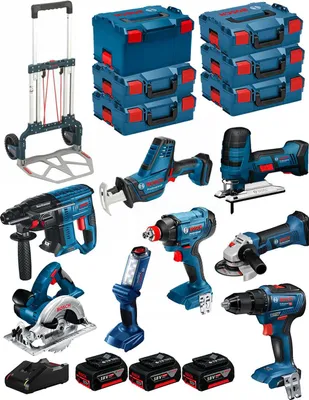 Image de BOSCH Kit 18V BK802 (GST18V-LIS+GKS18V-LI+GBH18V-21+GWS18-125V-LI+GSR18V-55+GSA18V-LIC+GDX18V-180+GLI18V-300+3x5,0Ah+GAL18V-40)