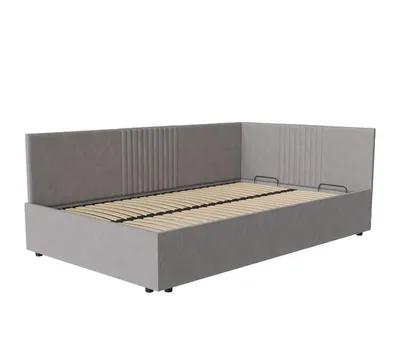 Produktbild von Polsterbett LORIS 120x200 cm mit Bettkasten, Einzelbett mit gepolstertem Kopfteil, Seite universal, Stoffbett in Grau, Bettgestell, ohne Matratze