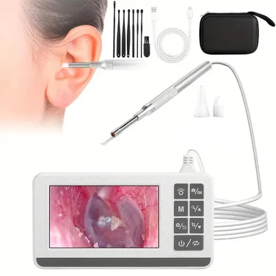 Image de Appareil de nettoyage des oreilles avec caméra, otoscope de 3,9 mm et écran IPS HD de 4,5 pouces, étanche et rechargeable, pour adultes et enfants