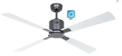 Imagen del producto de Ventilador de techo de bajo consumo con mando a distancia, modelo Eco Neo III, conexión WiFi, 132 cm, color gris basalto, aspas de color wengué/gris plateado