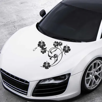 Produktbild von Aufkleber - Autoaufkleber "Hibiskus Swirl" 76cm x 60cm schwarz - Tuning Carystyling Heckscheibe Auto