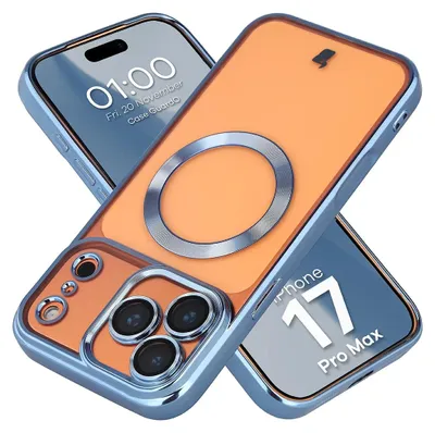Produktbild von Handyhülle mit Kameraschutz und Magnetring für iPhone 17 Pro Max, Bizon Case GuardO, Transparent-Blau