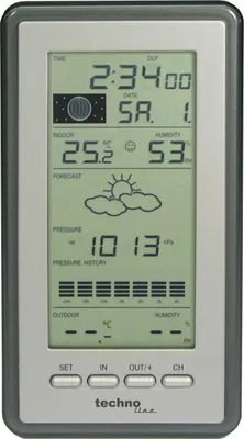 Zdjęcie produktu dla Technoline WS 9040 IT, Czarny, Srebrny, Wilgotnościomierz wewnętrzny, Termometr wewnętrzny, Barometr zewnętrzny, Termometr zewnętrzny, Barometr, Wilgotnościomierz, Termometr, Barometr, Wilgotnościomierz, Termometr, AA, 100 mm