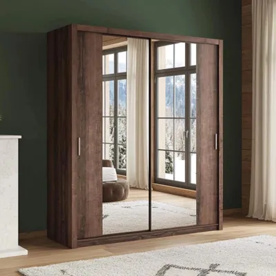 Productafbeelding van Schuifdeurenkast Zenit, 200 cm, slaapkamerkast, schuifdeurenkast, kast (kleur: Monasterie eikenhout, met spiegel)