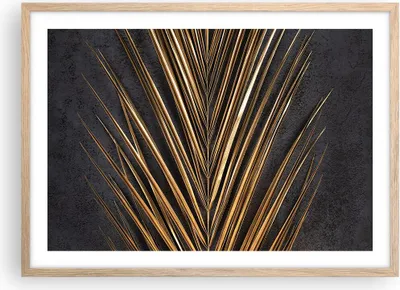 Produktbild von Gerahmtes Poster - Rahmen in heller Eiche - Blatt golden schwarz - 70x50 cm - Wand Bild - Wanddeko - Wandbilder - Kunstposter - Wandposter - Bilderrahmen - Bilder - Kunstdruck - P2NAA70x50-5091