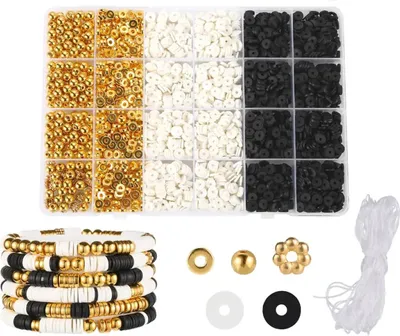 Produktbild von Set aus Perlen, Gold, Schwarz, Weiß, Freundschaftsarmband zum Selbermachen ZA5284