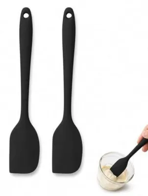 Productafbeelding van 2 siliconen spatels, 21 cm, zwart, hittebestendig tot 315°C, mini deegschraper