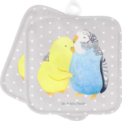 Produktbild von Mr. & Mrs. Panda Topfuntersetzer Wellensittich Liebe - Grau Pastell - Geschenk, Verknallt, Vertrauen, Kuscheln, Verliebt, Ofenlappen, Topflappen, Set, Freundin, glücklich