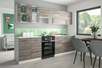 Produktbild von Roe Furniture | Küchenzeile - 260 cm - DunkelBraun (Sonoma) - Einbauküche, Küchenblock, Singleküche, Singleküchenblock, Küchen - Tischplatte Weiß